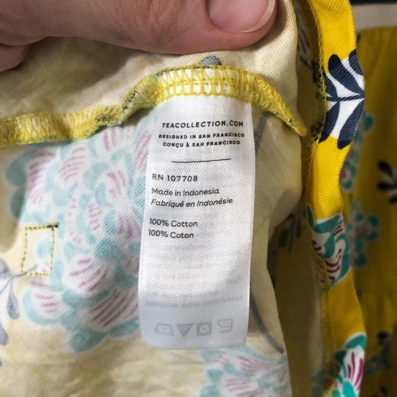 Tea Collection Girls Navy Striped and Yellow Floral Tiered Cotton Dress - Size 8 - Picture 7 of 8